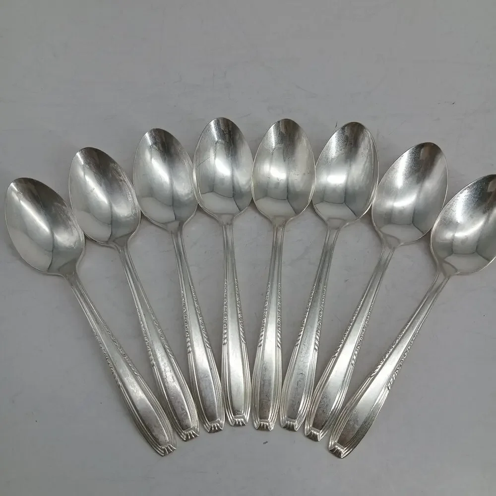8X Tsp Harmony House by Wallace Serenade Silverplate Flatware Teaspoons Vtg